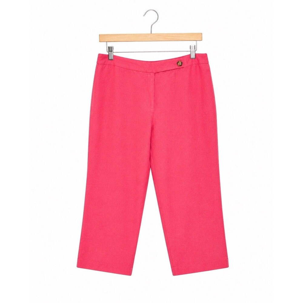 Evan Picone Petite 14P Pink Linen Blend Cropped Pants Women Elastic Waist